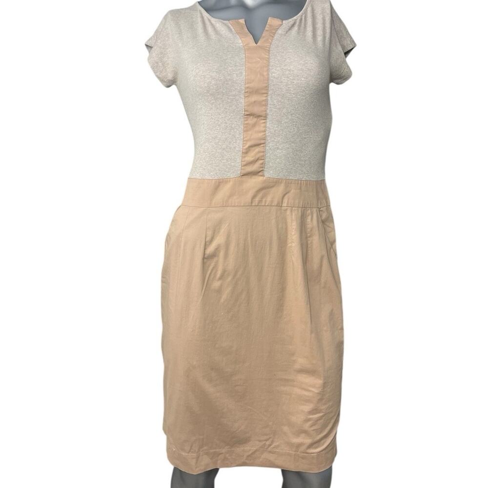 FABIANA FILIPPI Dress Tan Beige Colorblock Small Sheath Lagenlook V-neck Neutral